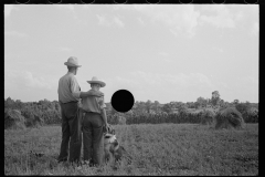 1870_Pride of harvest, hay stooks  farmer with son