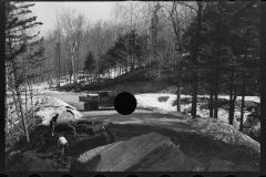 2325_ Forest Service trucks in hardwood forest, Bear Notch Road