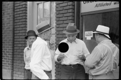 3145_Steelworkers chatting  outside Union Office, Aliquippa,  Pennsylvania .