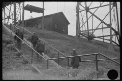 3582_ Coal miners going up to mine  Maidsville, West Virginia