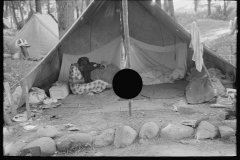 2958_Interior of migrant  Blueberry pickers' tent, near Little Fork, Minnesota