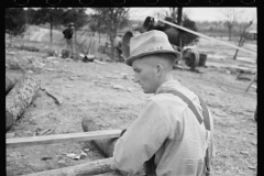 2192_Splitting shingles with froe and maul on Coalins project  farm,  western Kentucky