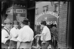 3131_Steelworkers outside cafe , Aliquippa, Pennsylvania