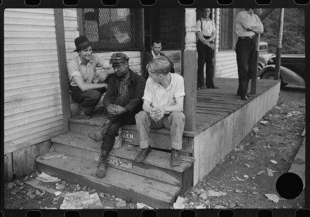 0716_Miners on steps of Company Store Scotts, Run , West Virginia