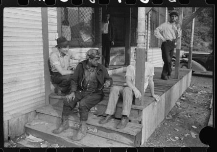 0717_Miners on steps of Company Store Scotts, Run , West Virginia